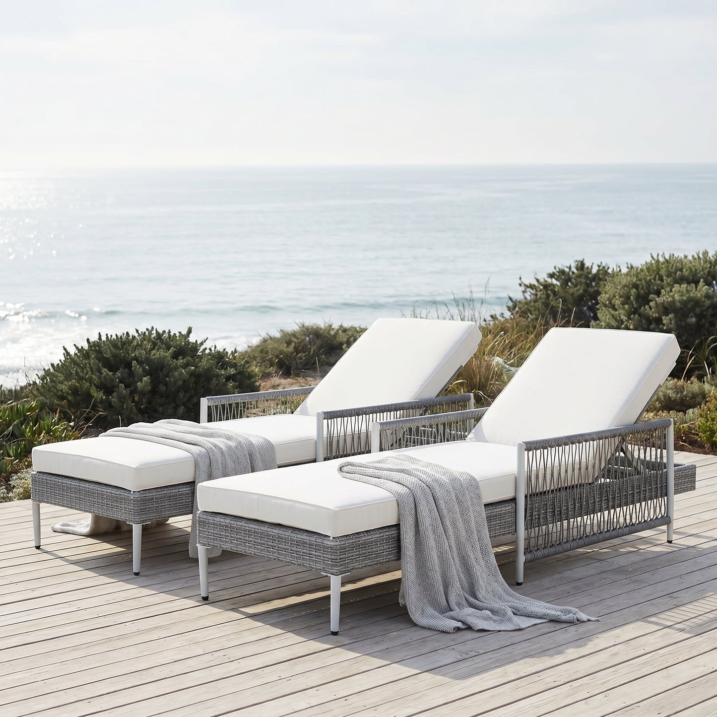 Outdoor PE Rattan Chaise Lounge Chair Set of 2 - Grey