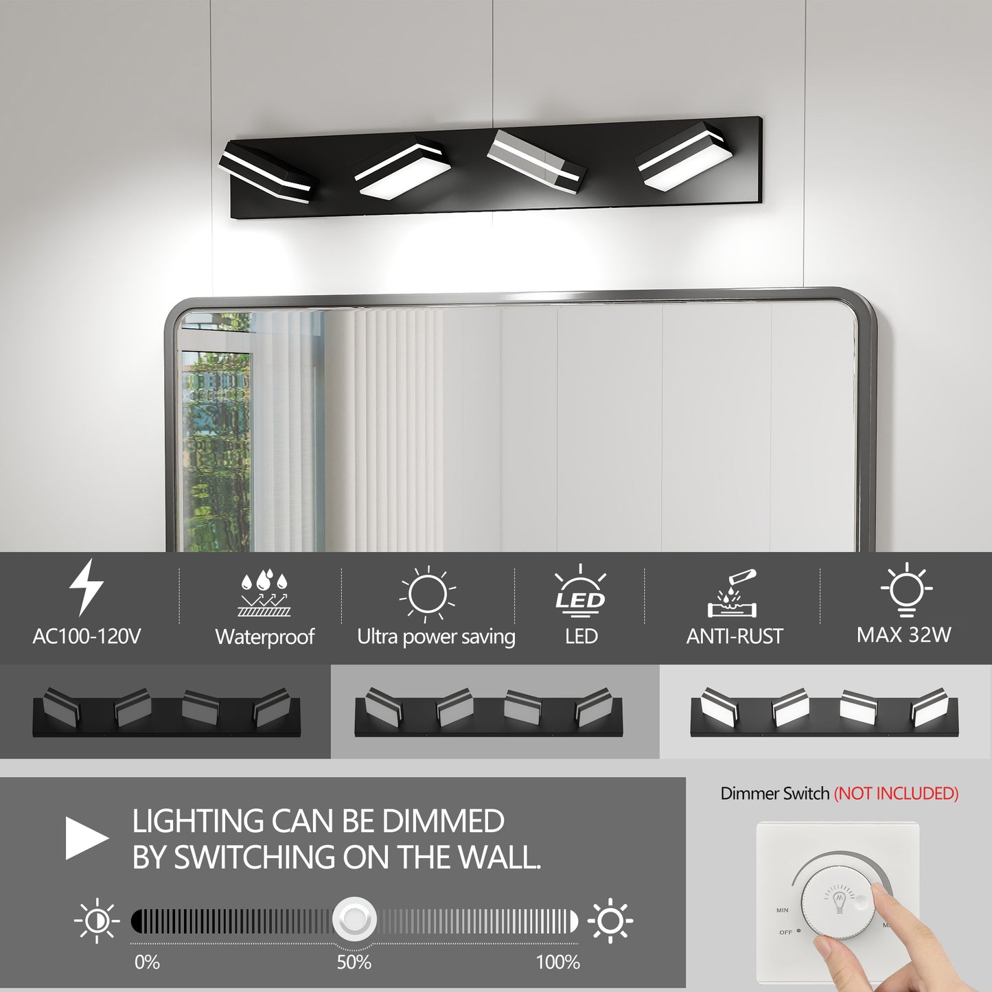 Modern Chrome LED Vanity Light - 4-Light Wall Sconce