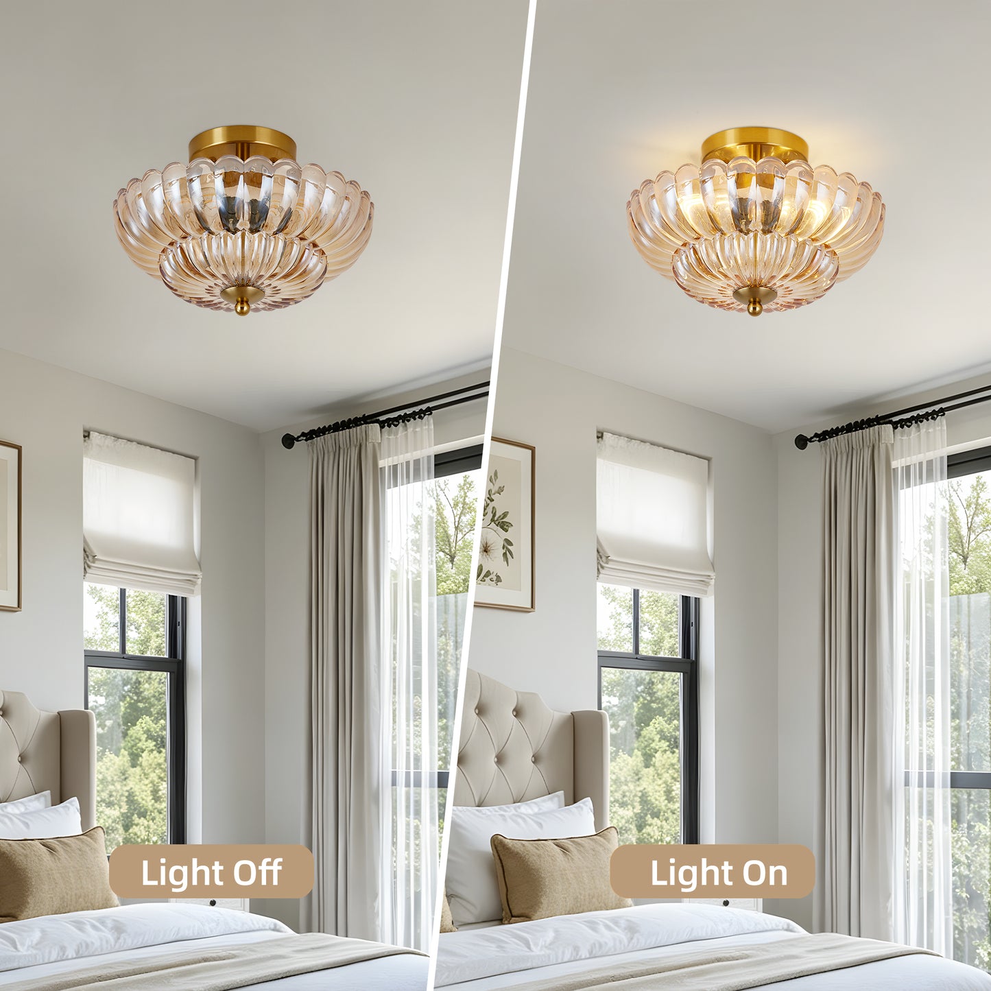 11.8 Inch Semi Flush Mount Ceiling Light with Flower Glass - Vintage Indoor Fixture