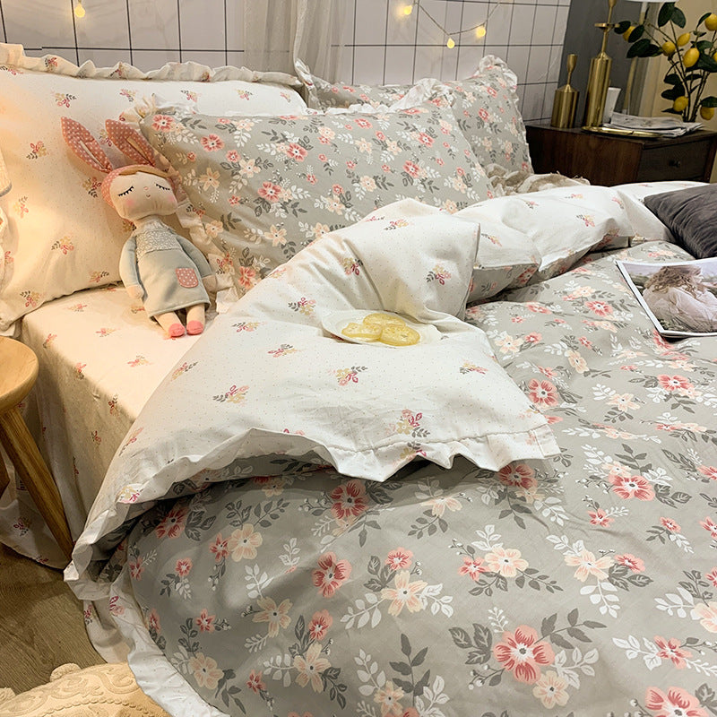 Four-Piece Cotton Bedding Sheets Set for 1.8m Bed - Princess Style, Summer Comfort