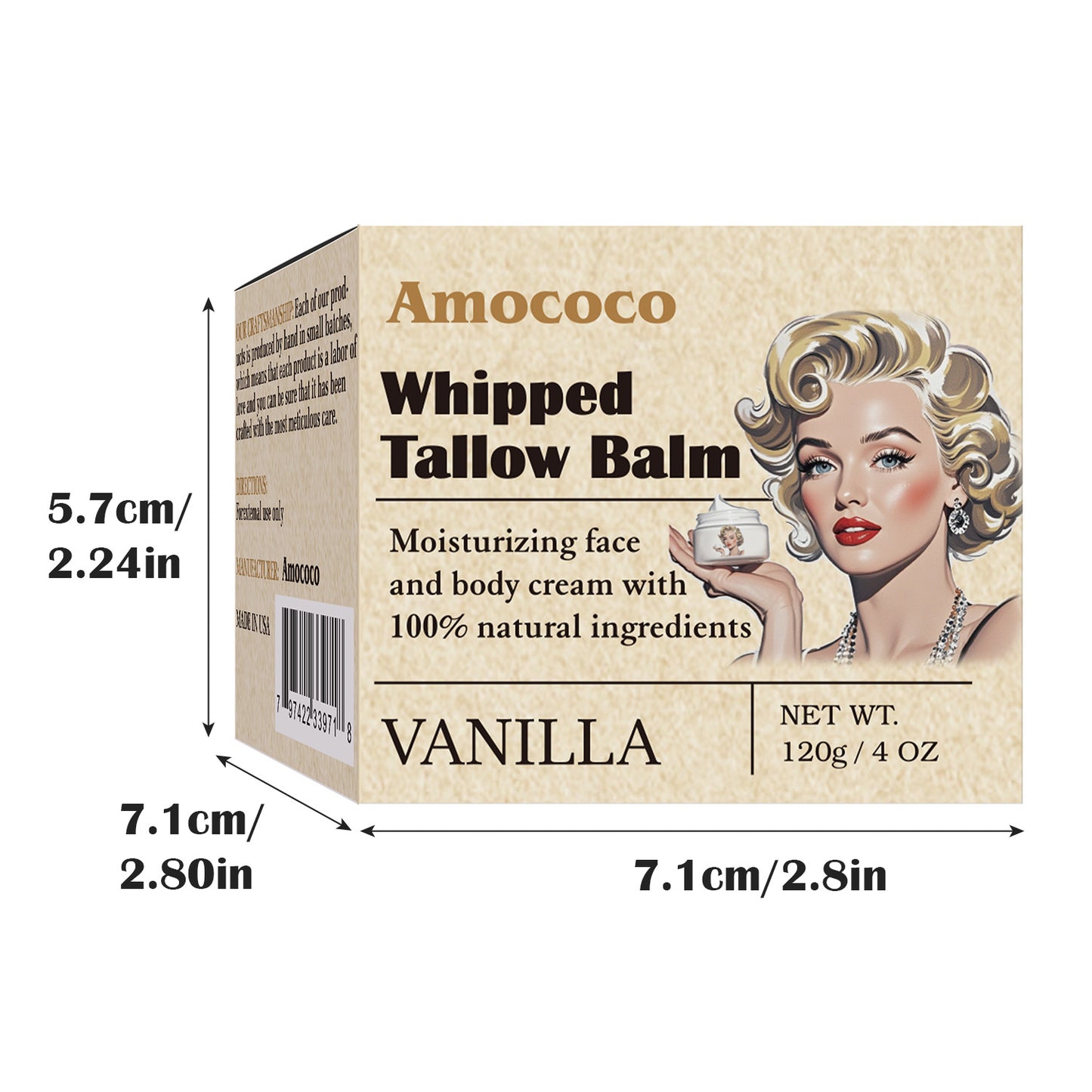 Whipped Tallow Balm - Natural Deep Hydration Cream for Face, Body & Lips 600g