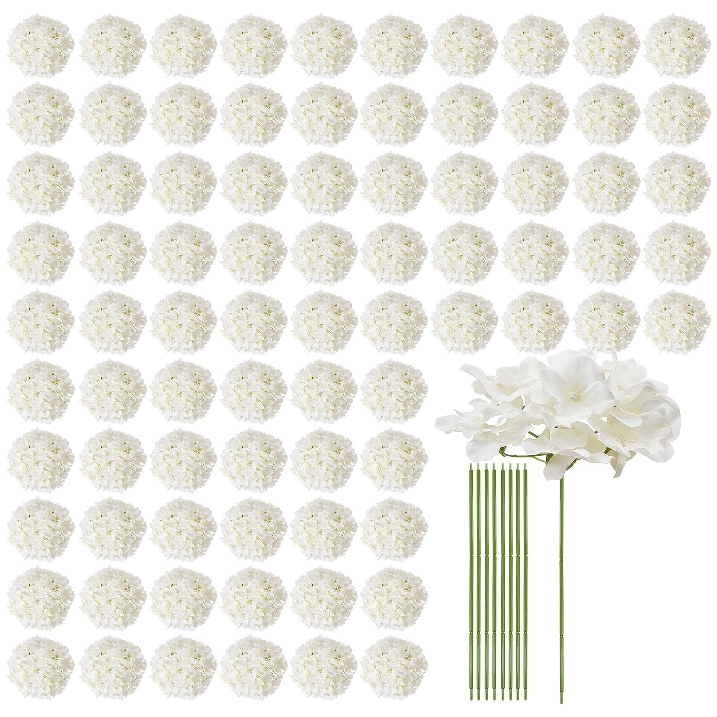 Artificial Hydrangea Flowers Bouquet - White, 9.8 Inches, Faux Floral Arrangement