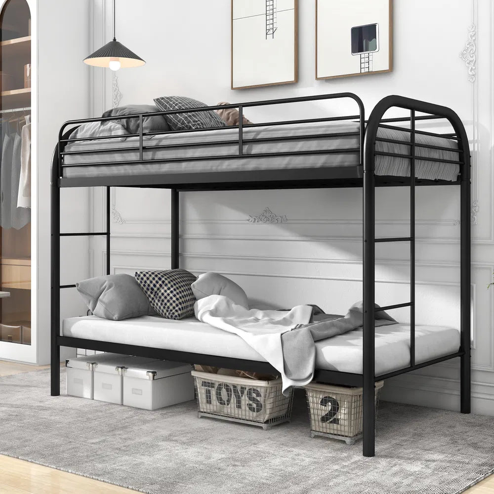 Twin Over Twin Bunk Bed - Sturdy Metal Frame with Safety Guardrails