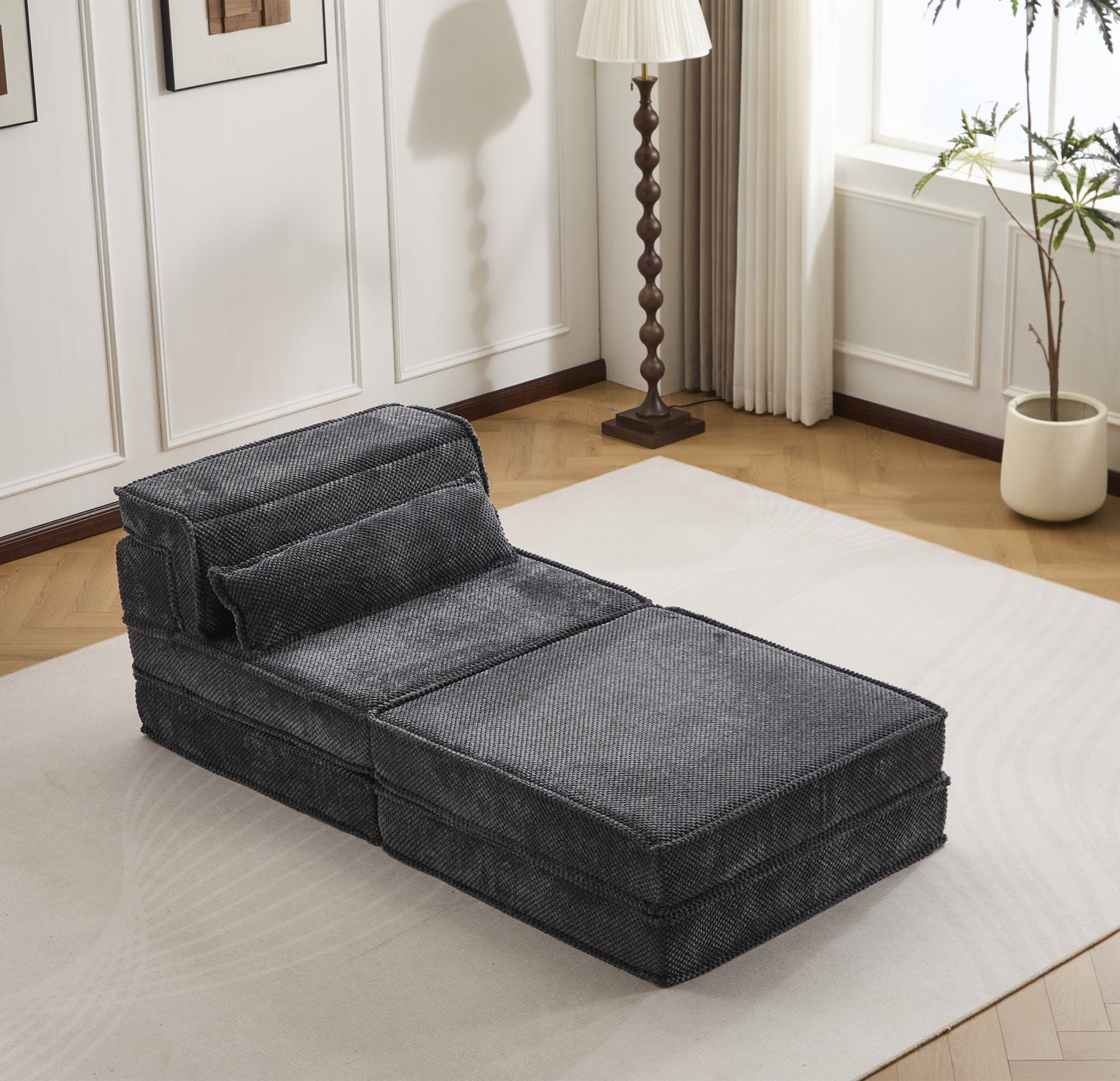Convertible Floor Sofa Bed - Oversized Single Seater - Dark Grey