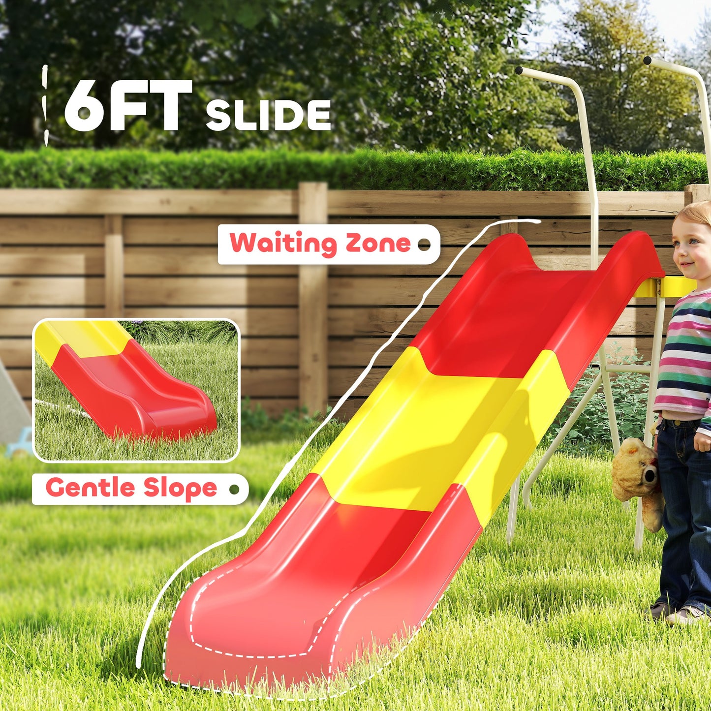 6ft Metal Slide for Kids - Freestanding Playground Equipment - Red
