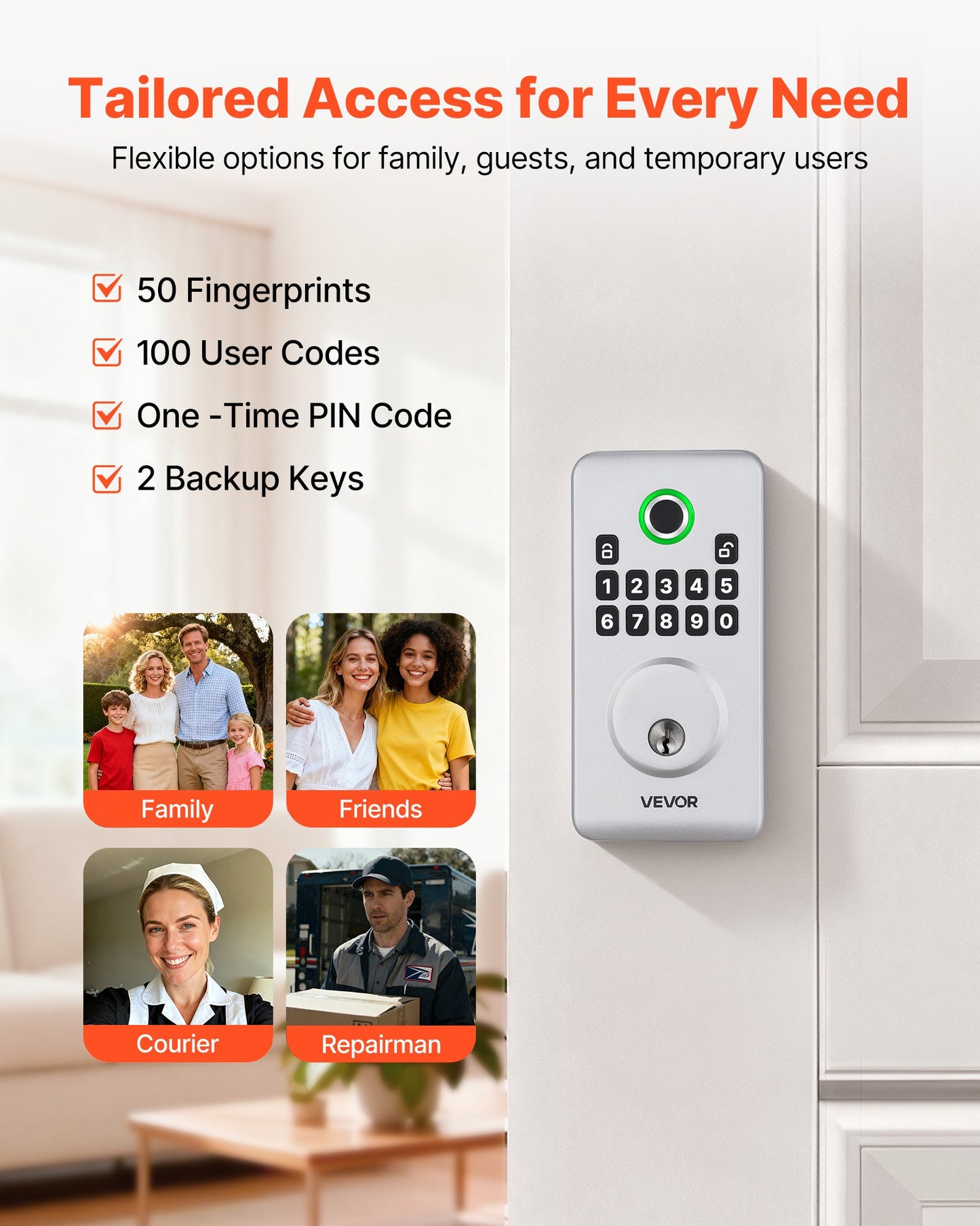 Biometric Fingerprint Door Lock with Keyless Entry and Auto Locking - Silver