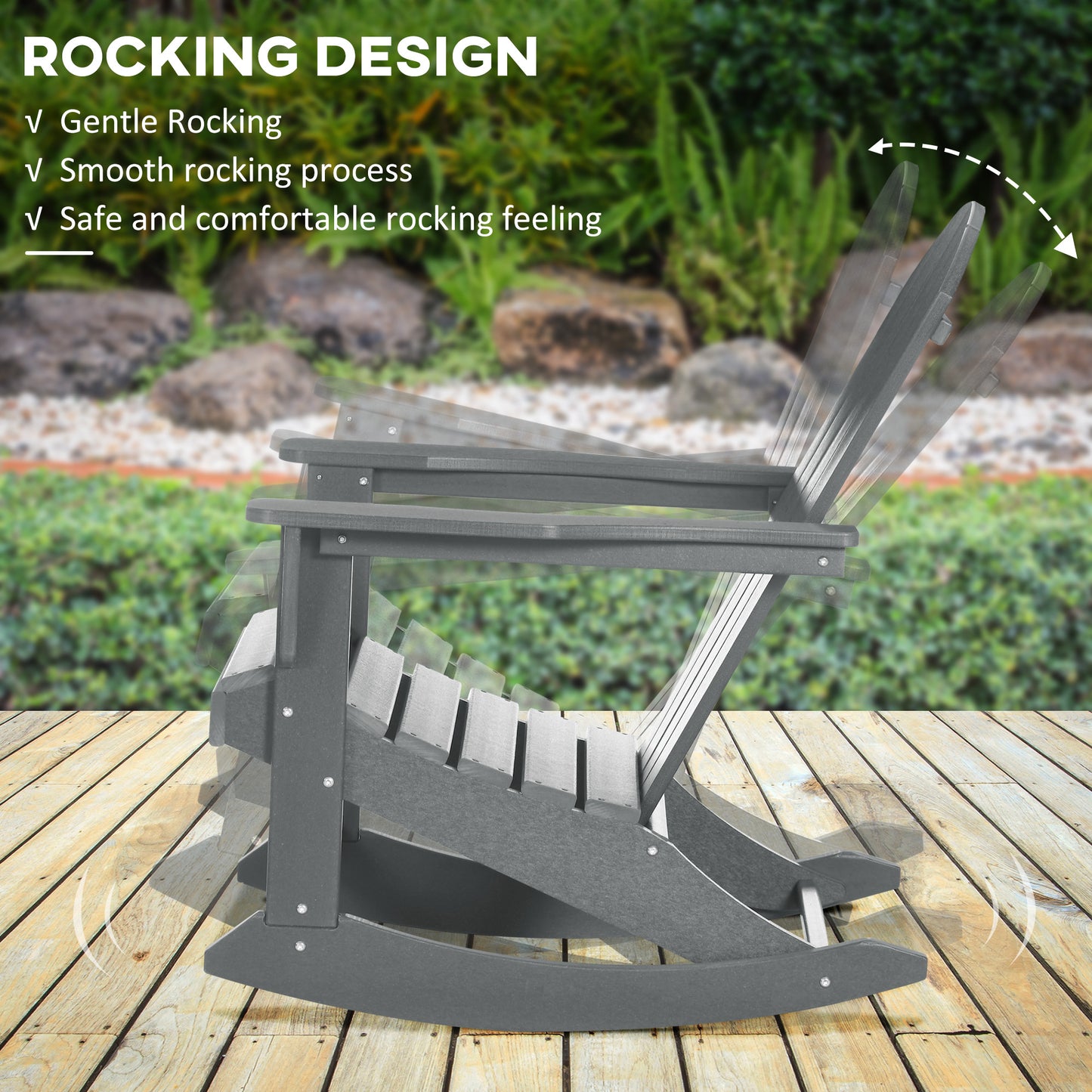 Adirondack Rocking Chair - Waterproof HDPE for Patio - Light Gray