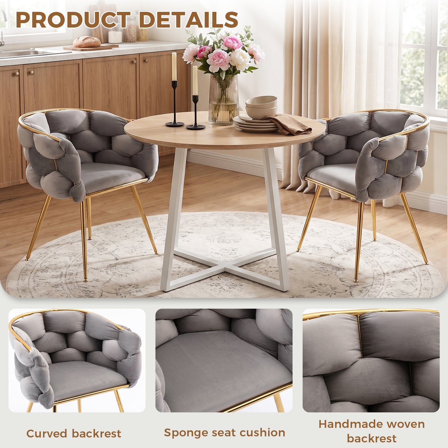 Velvet Accent Chair - Modern Gray Sofa Chair for Bedroom