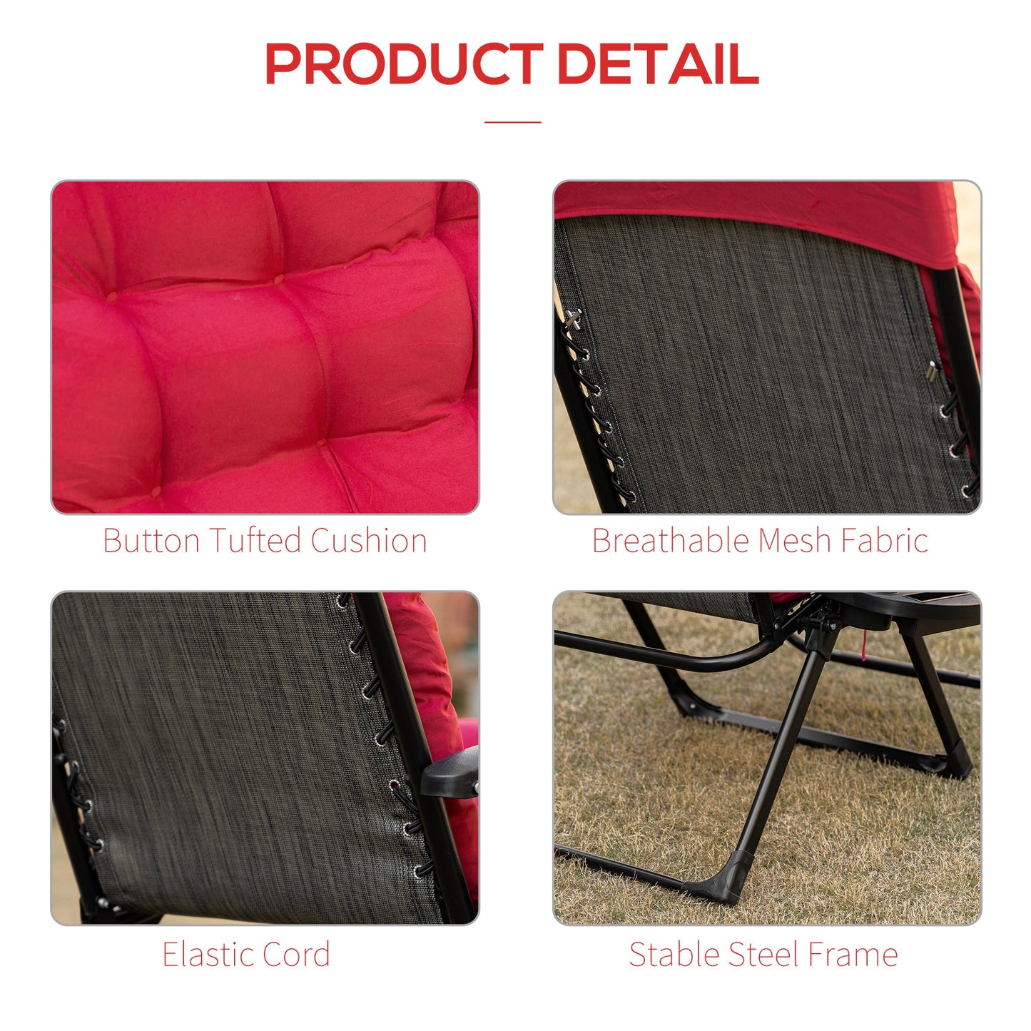 Zero Gravity Folding Recliner Chair with Cup Holder - Red