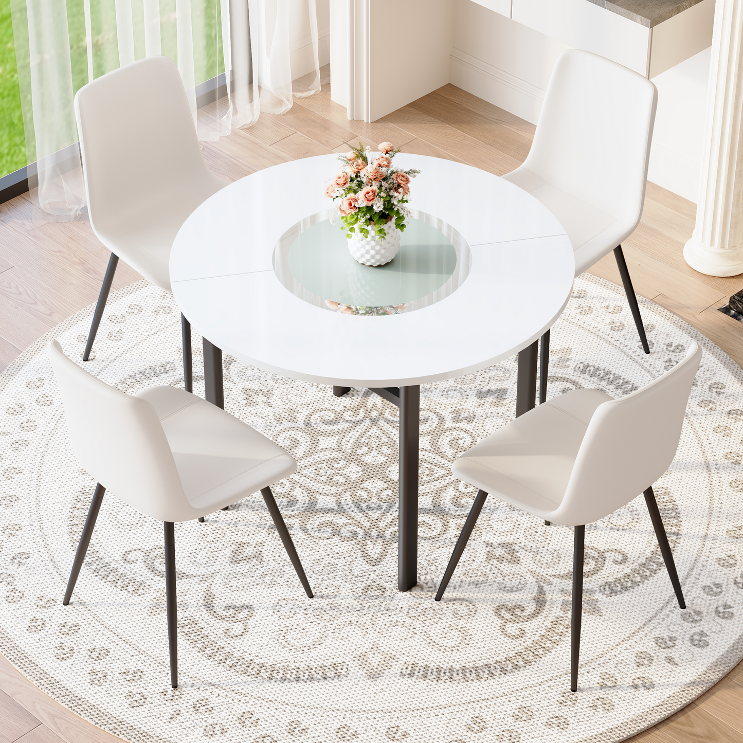 Table And Chair Set.42 Inch Modern Minimalist White Desktop Round