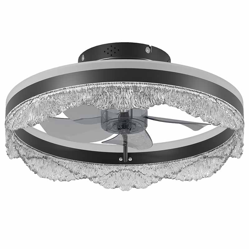 Quiet Ceiling Fan with Light - LED Crystal Flush Mount Design