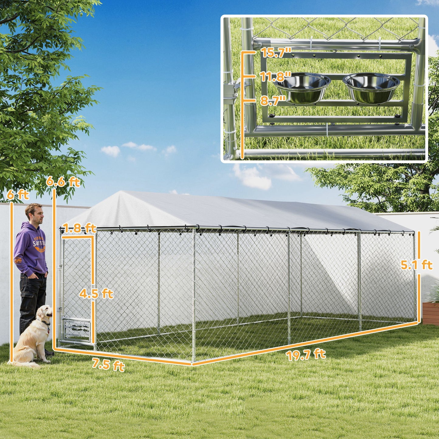 Outdoor Dog Kennel with Waterproof Cover & Lockable Door, 20x7.5x6.5ft