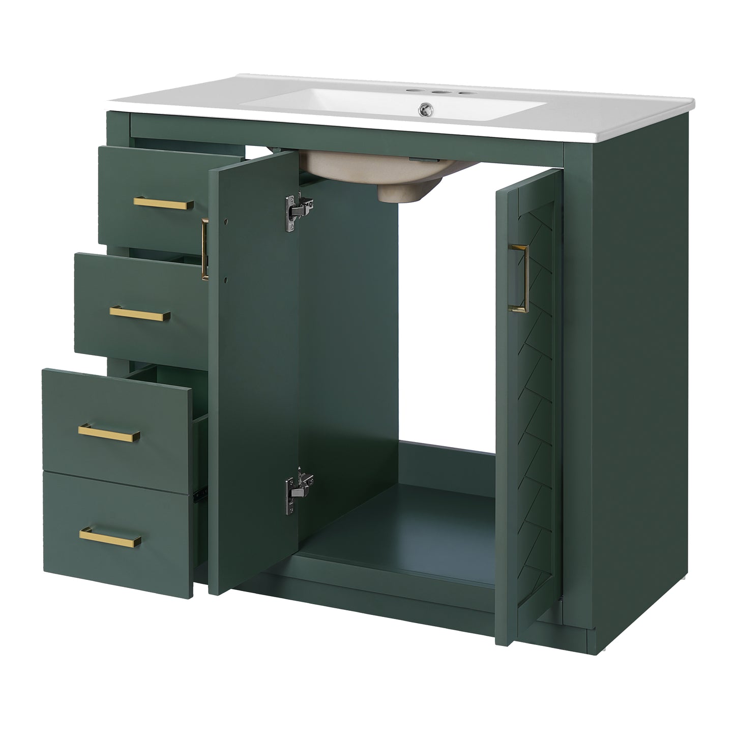 36-Inch Green Bathroom Vanity with Ceramic Sink & Storage Cabinet