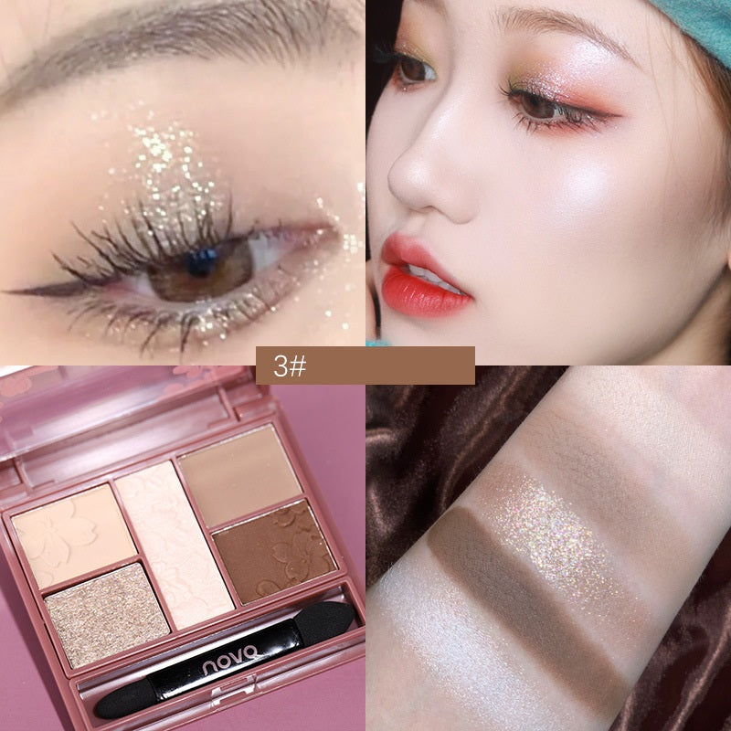 Five-Color Eyeshadow Palette Fine Powder Makeup for Face & Eyes