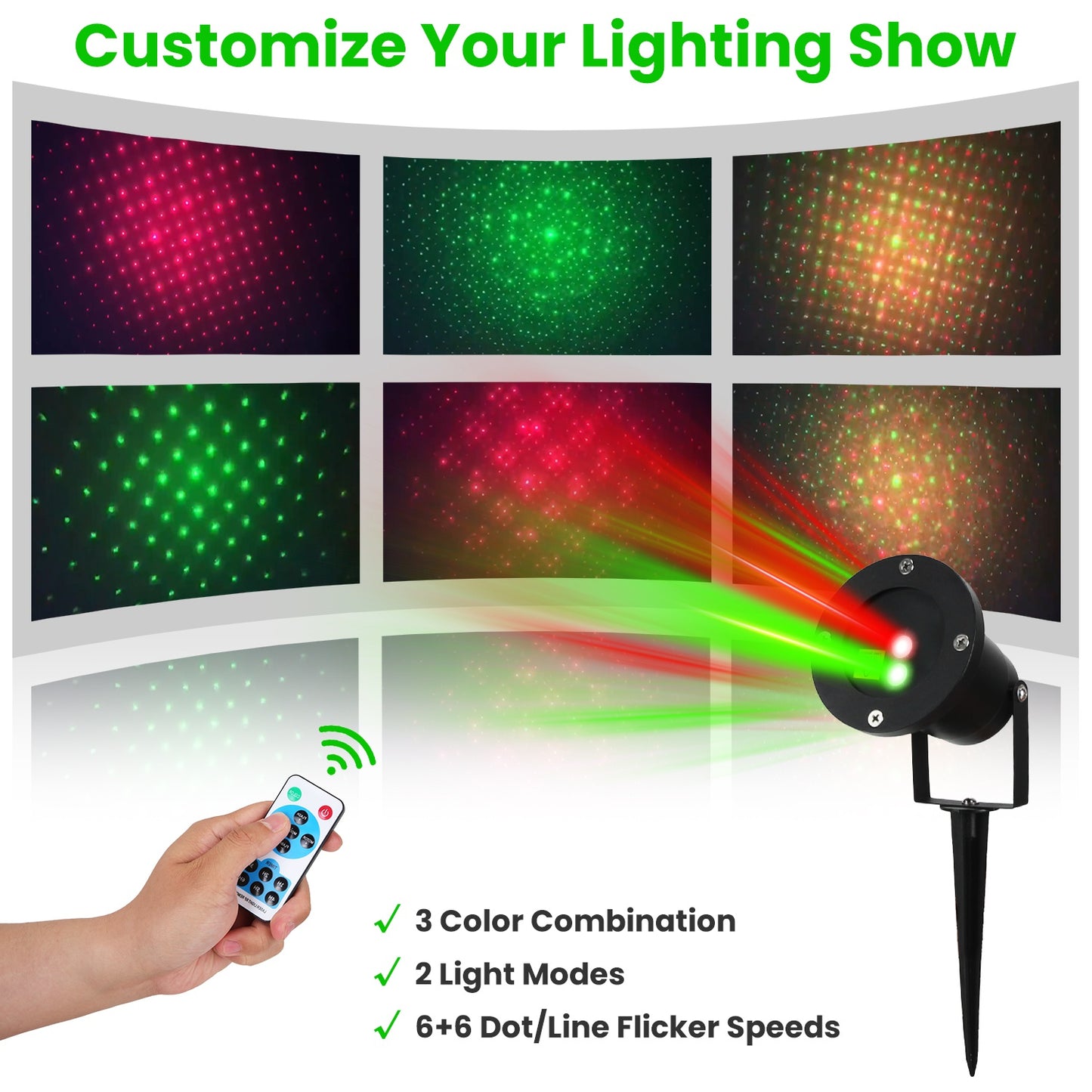 Outdoor Laser Projector Light - Red & Green - 3 Modes, IP44 Waterproof