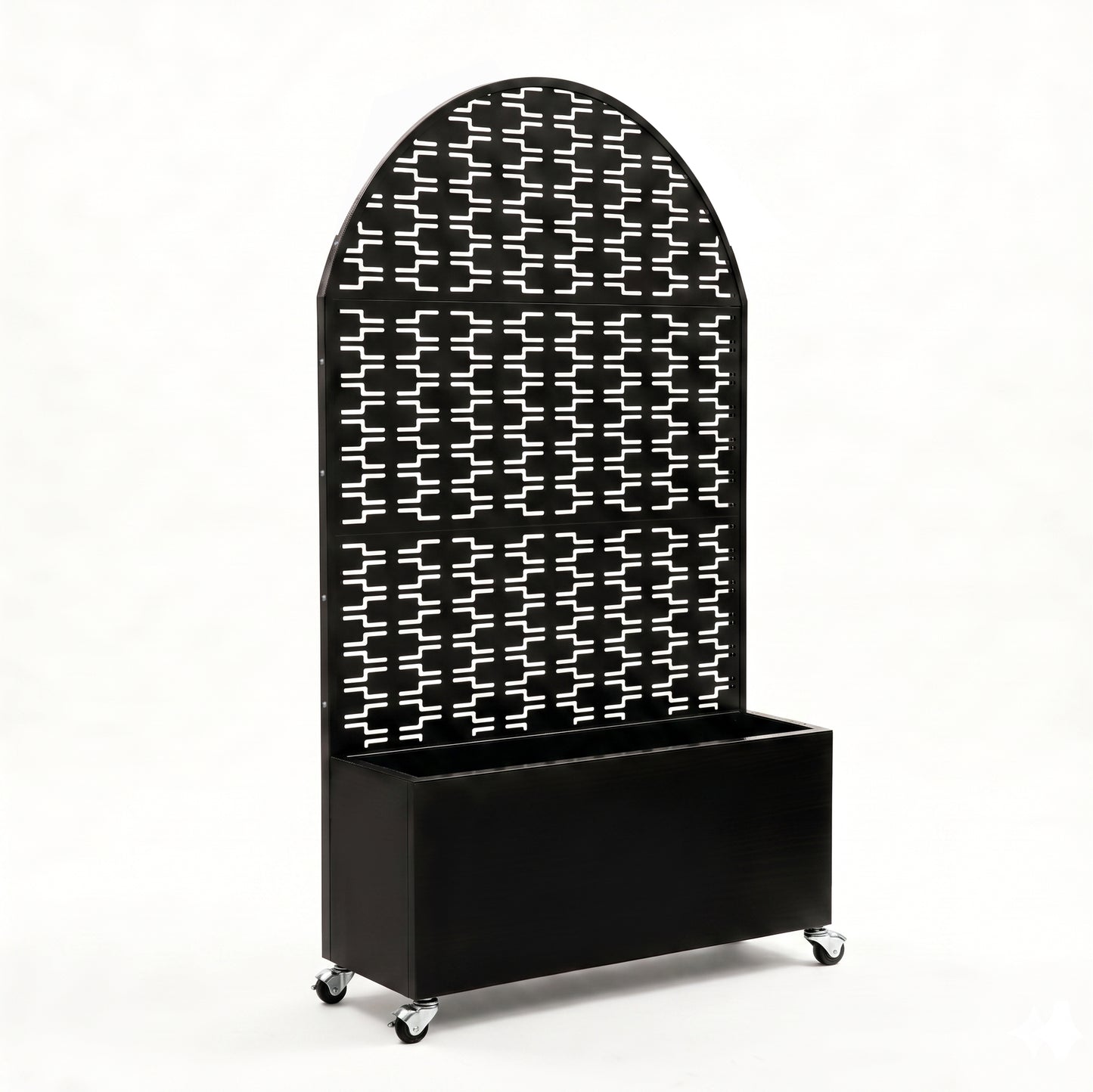 Decorative Arched Privacy Screen with Planter Box - Black