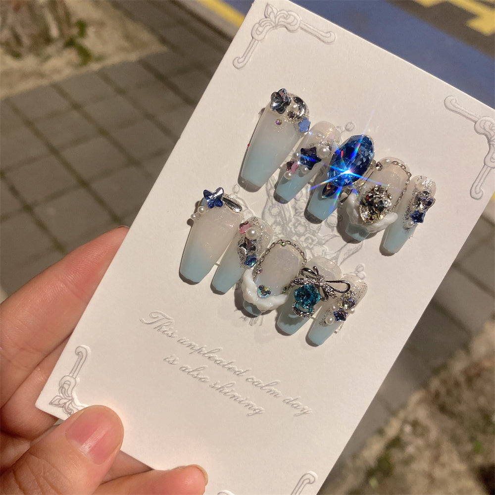 Sea Blue Dove Egg False Nail Stickers