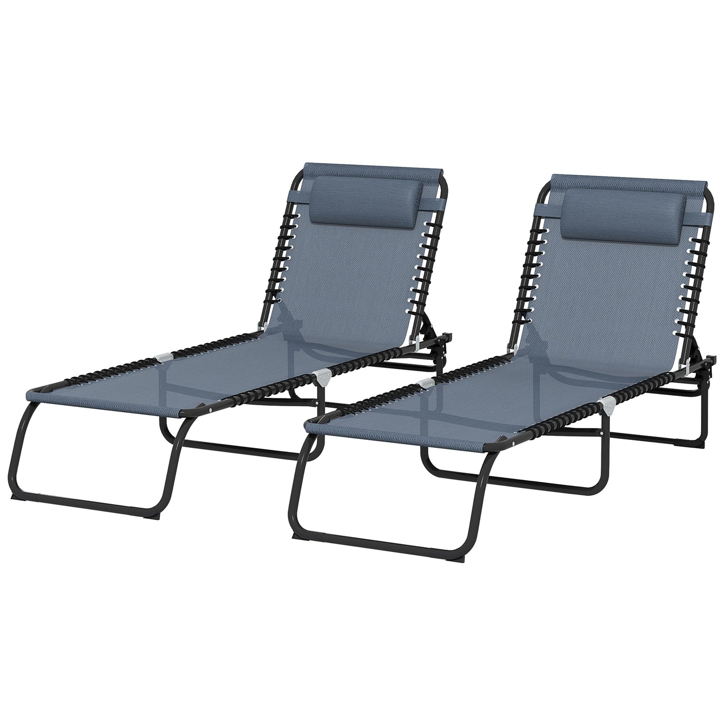Folding Chaise Lounge Chairs - Set of 2 with 4-Position Recline, Gray