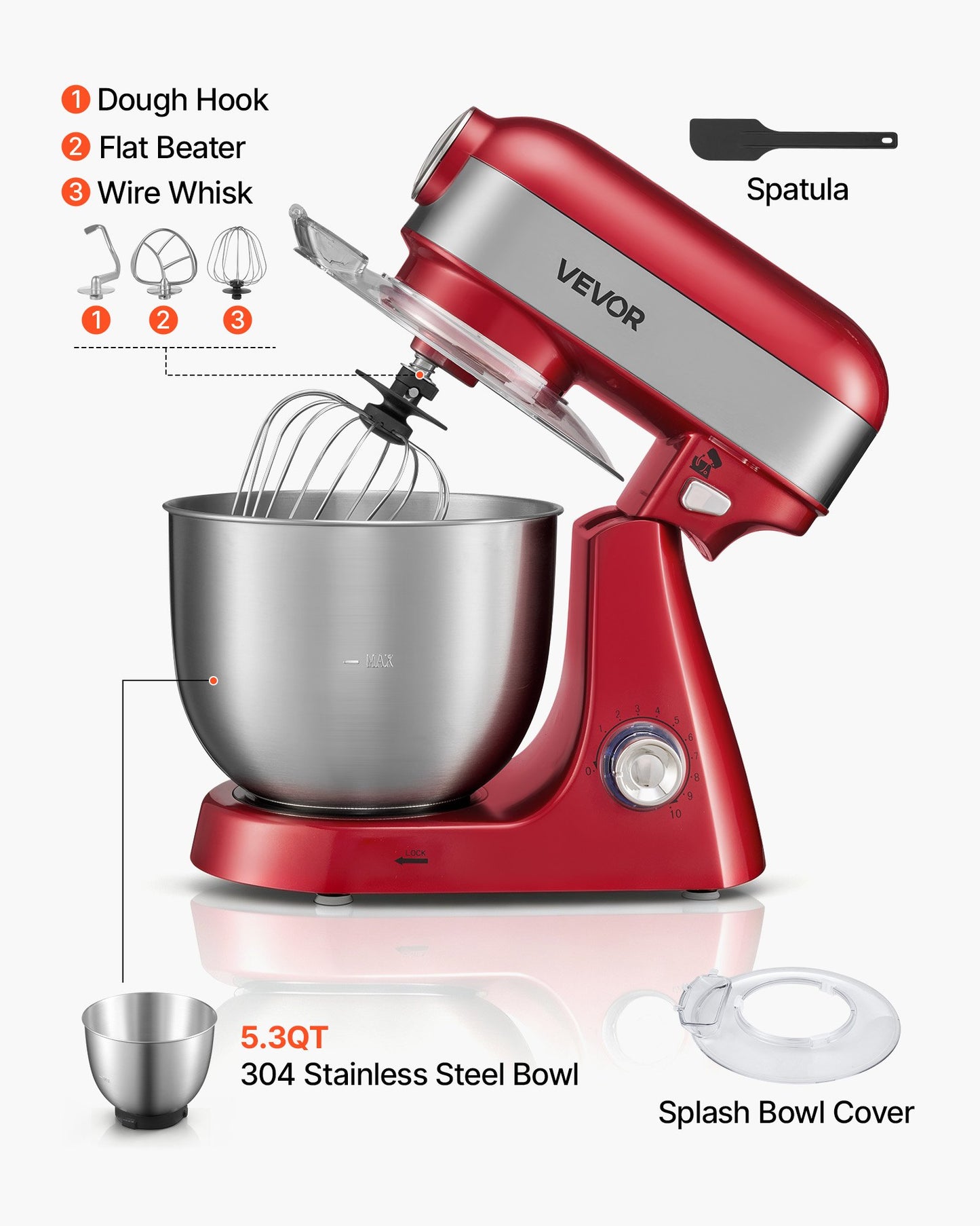 5.3 Qt Tilt Head Stand Mixer 400W with Stainless Steel Bowl & Accessories