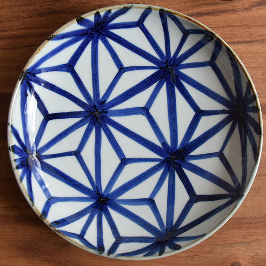 Hemp Leaf Pattern Ceramic Dinner Plate Set - 6 Pcs, 22cm