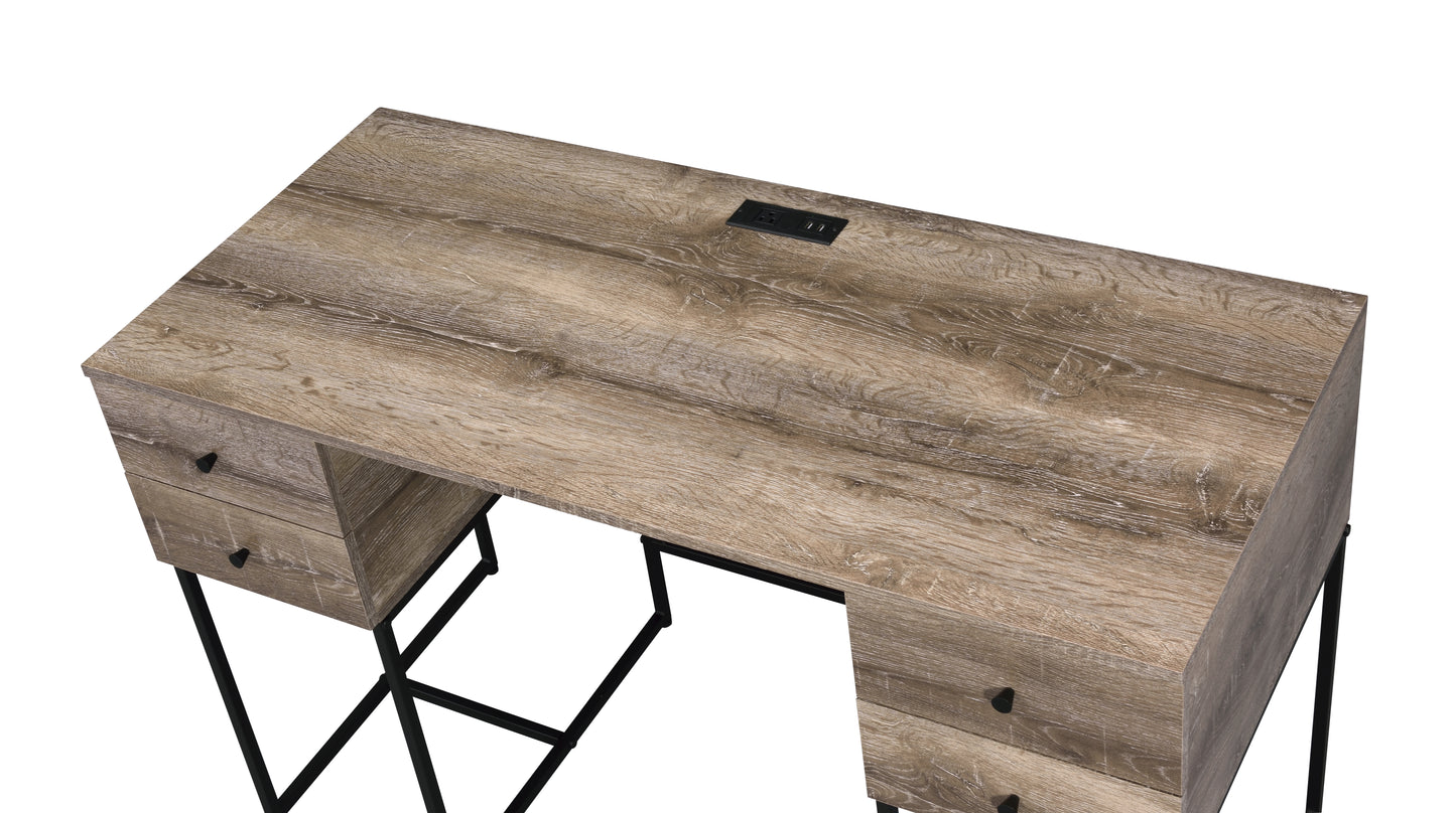 Rustic Oak & Black Writing Desk with USB Port - 47"