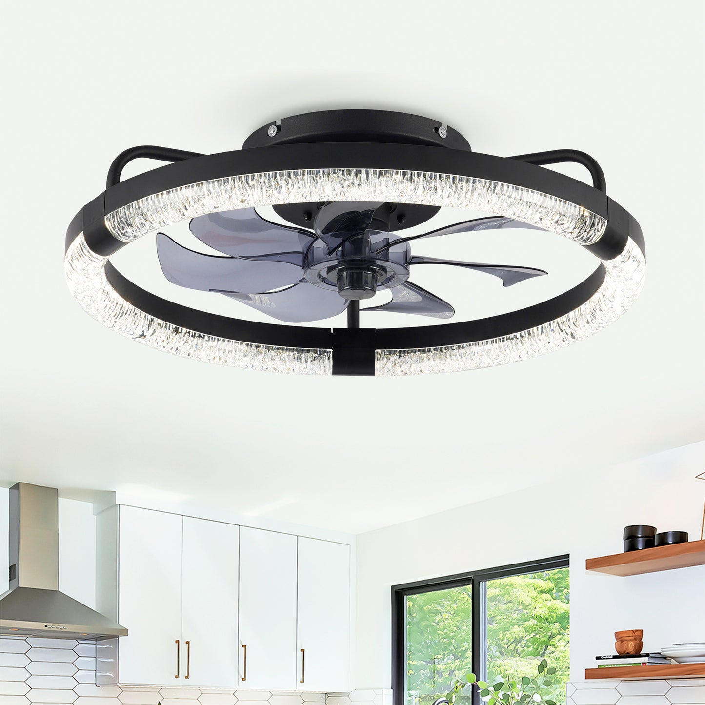 20" Modern Ceiling Fan with LED Light & Remote Control - Matte Black