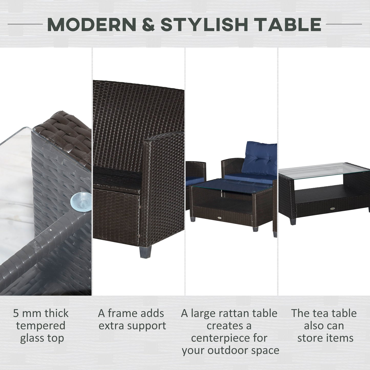4-Piece Outdoor Patio Furniture Set with Cushions - Blue