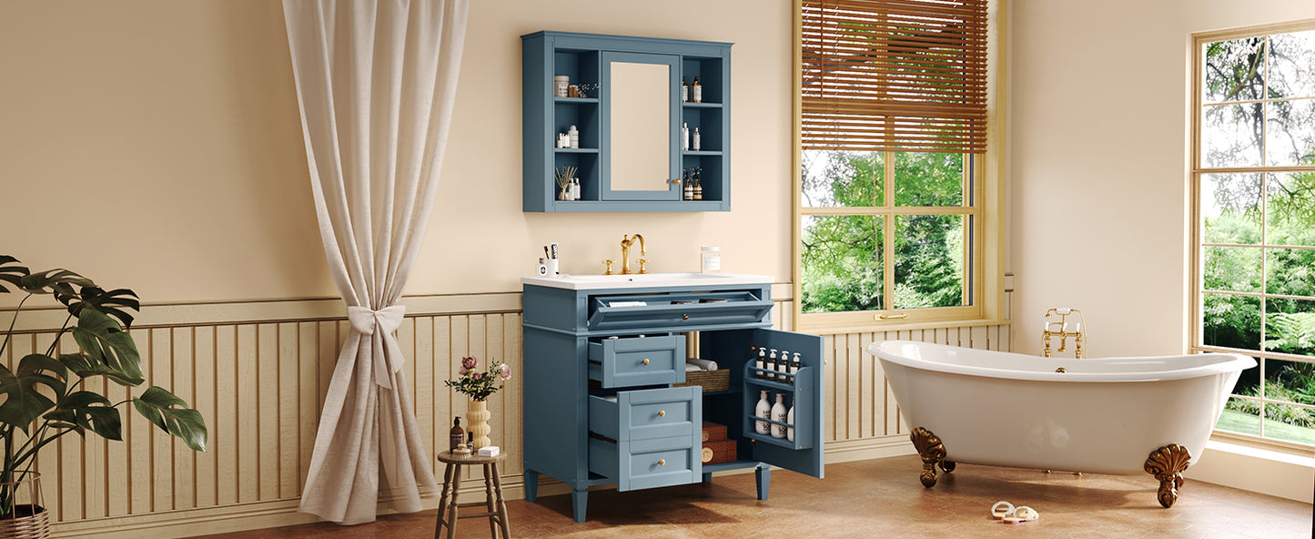 36'' Indigo Blue Bathroom Vanity with Medicine Cabinet & Sink