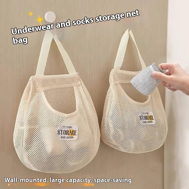 Wall-Mounted Sock Storage Bag for Bedroom Organizers - Beige