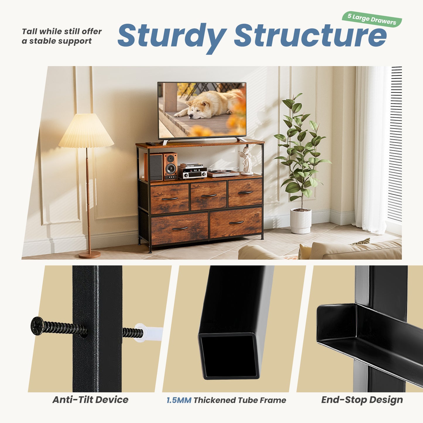 Tall Fabric Storage Tower with Wooden Top for Kids' Rooms