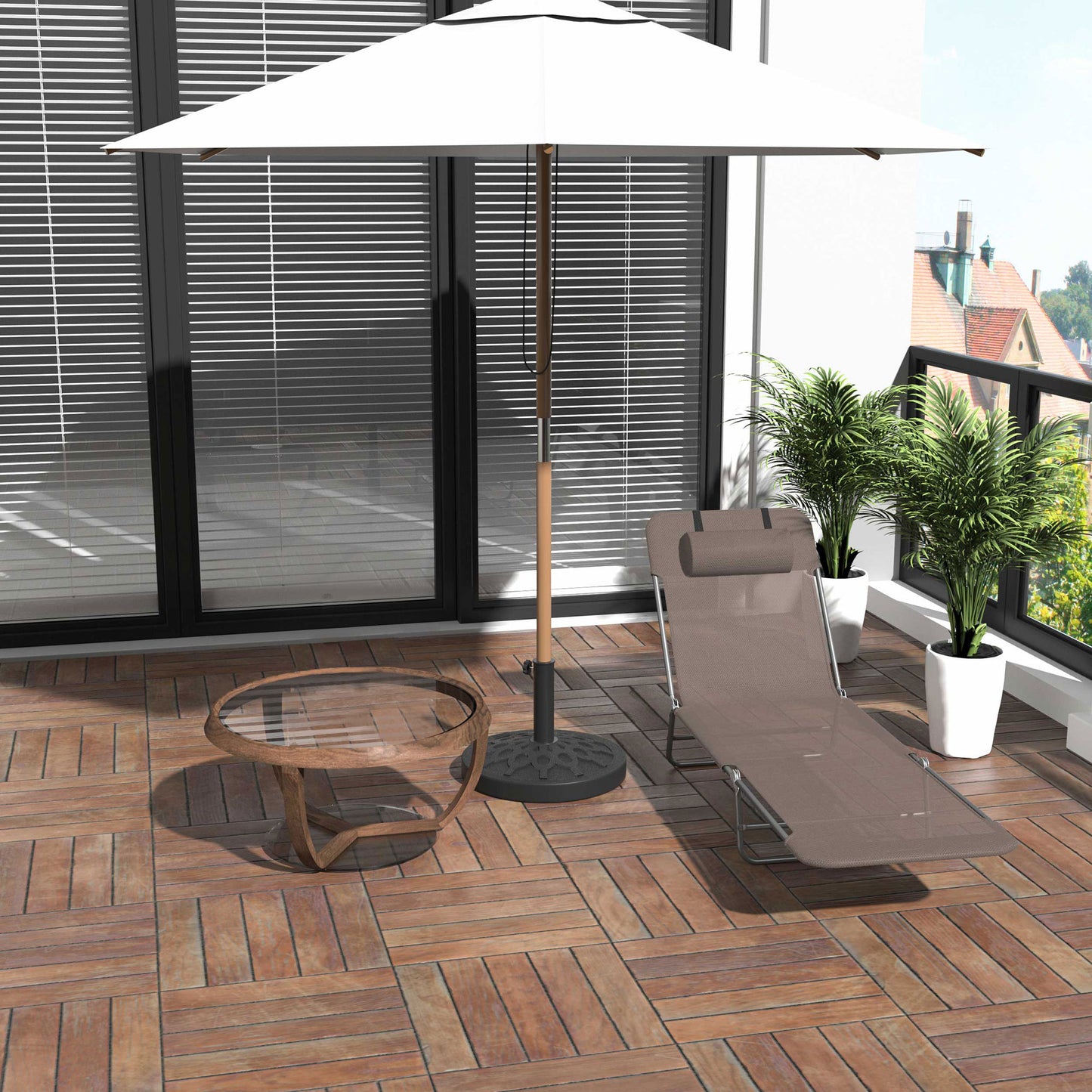 Folding Chaise Lounge Chair - 5-Position Reclining Outdoor Chair - Brown