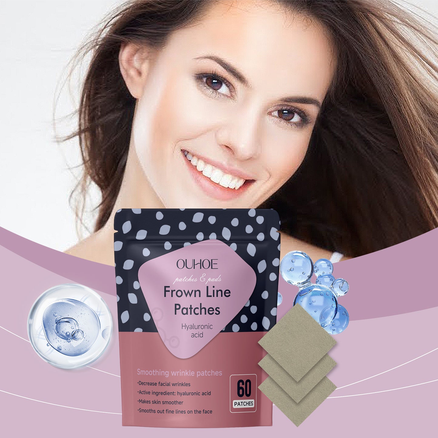 Forehead Smoothing Face Patches - 60pcs Hyaluronic Acid Anti-Aging Care