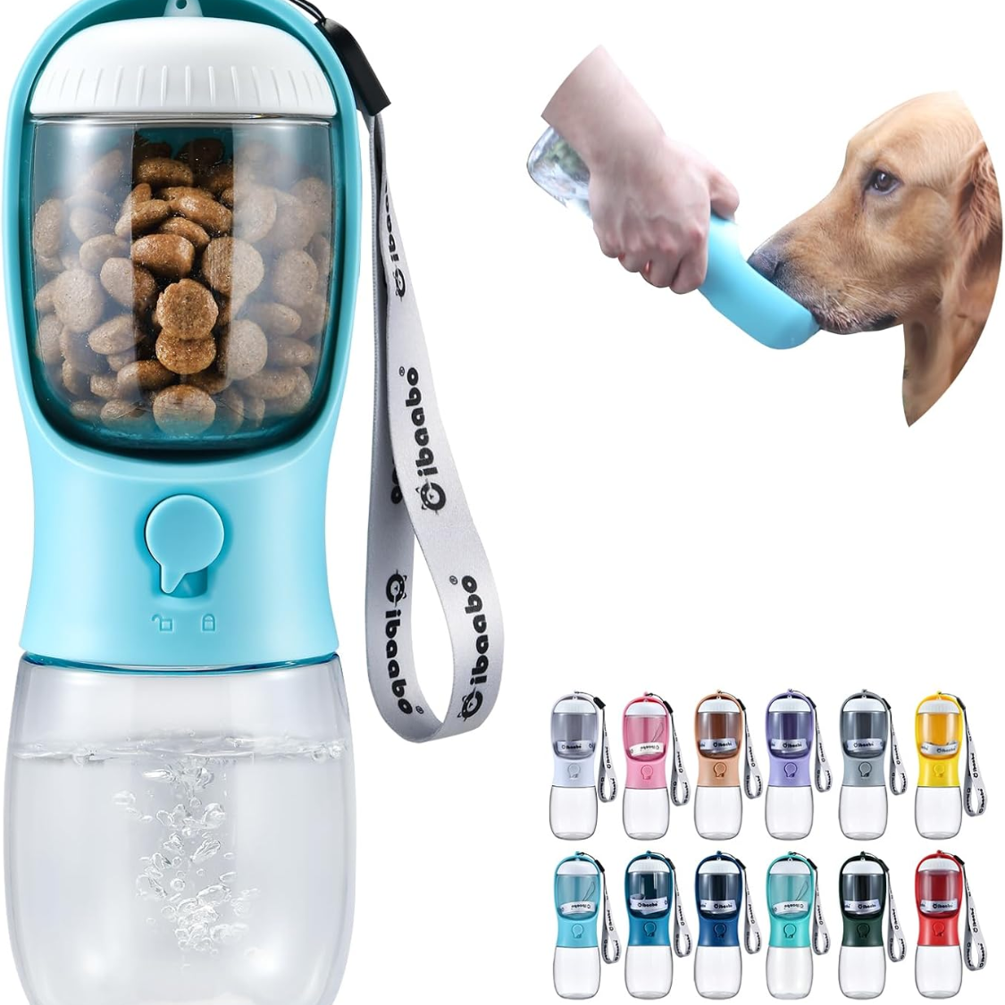 Portable Dog Water Bottle with Food Container - Leakproof Travel Pet Dispenser, Small & Large Sizes