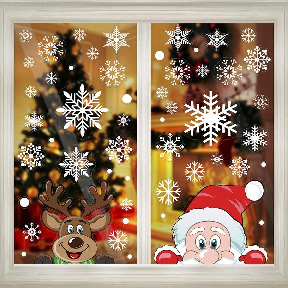Christmas Snowflake Window Clings - 4 Reusable PVC Stickers