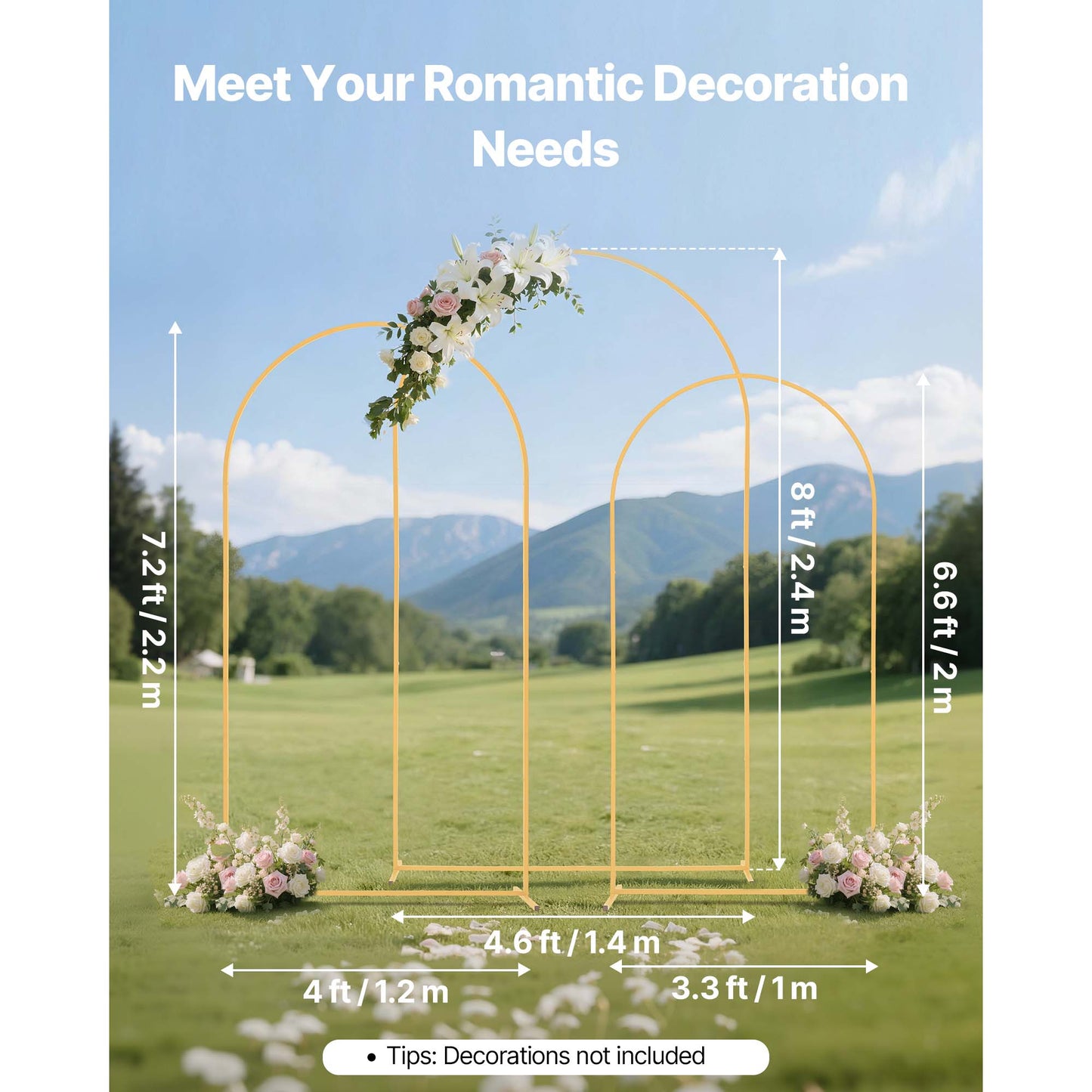 Gold Metal Arch Backdrop Stand Set of 3 - Wedding, Party & Event Decor