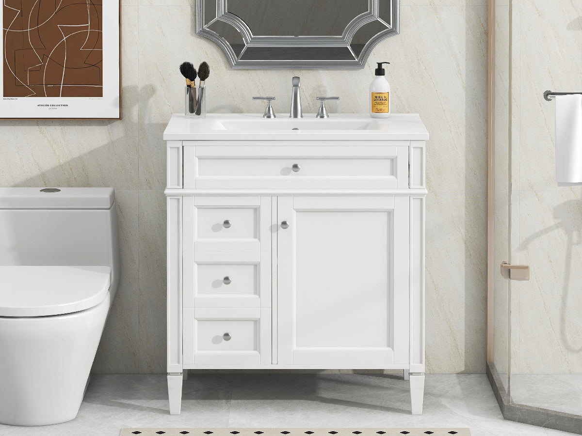 30'' Modern Bathroom Vanity with Sink & Storage - White
