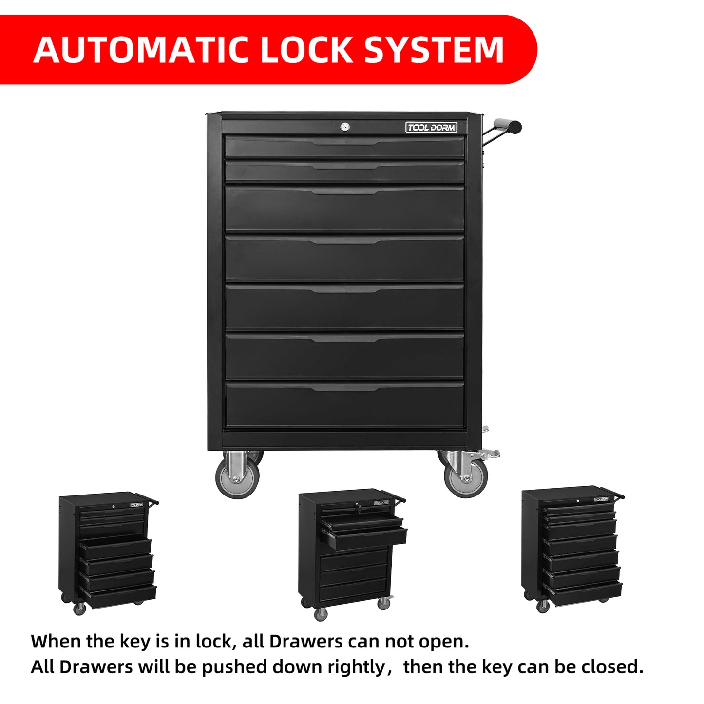 24.2-Inch Metal Rolling Tool Cabinet with Drawers and Locking System
