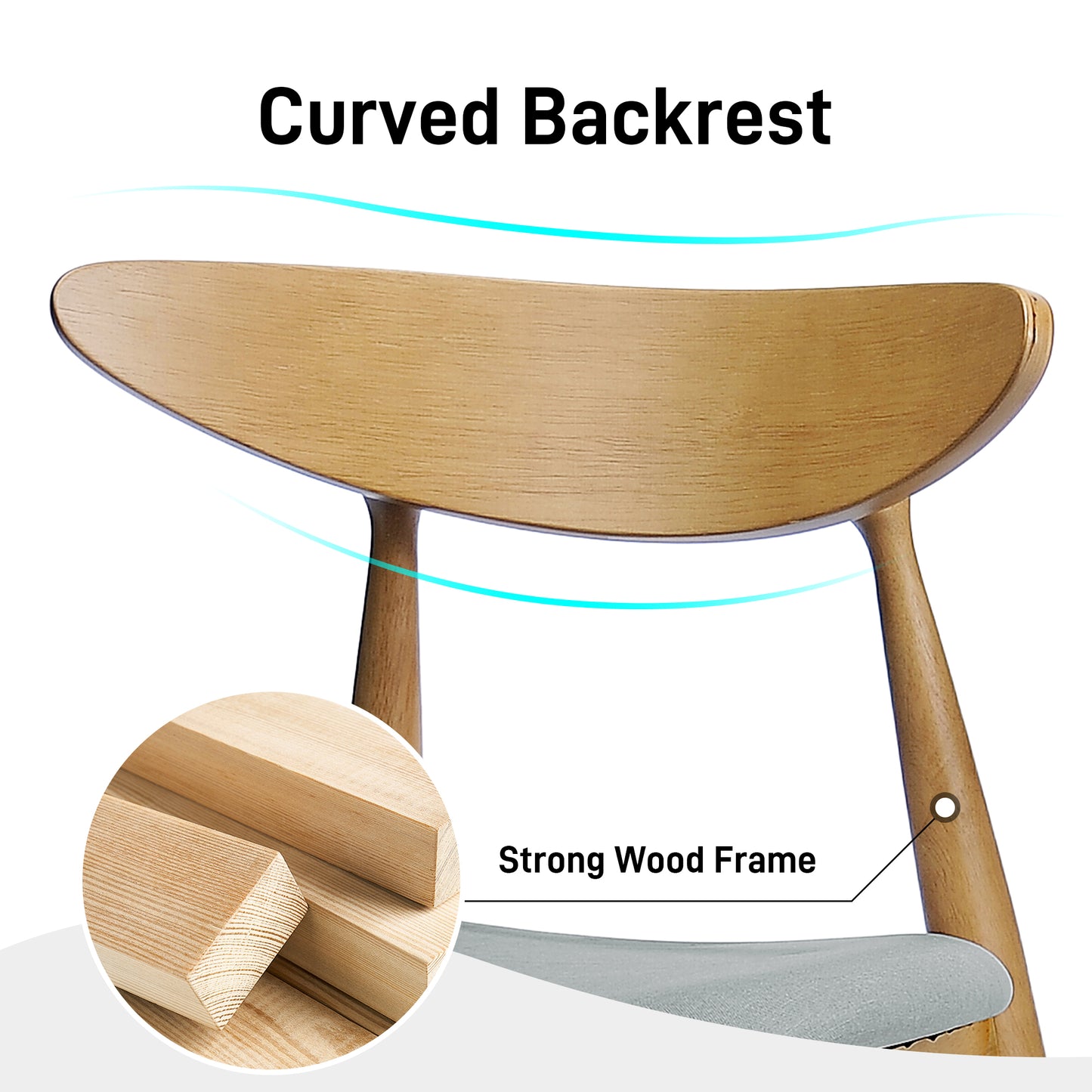 Set of 2 Ergonomic Retro Dining Chairs - Natural Beige