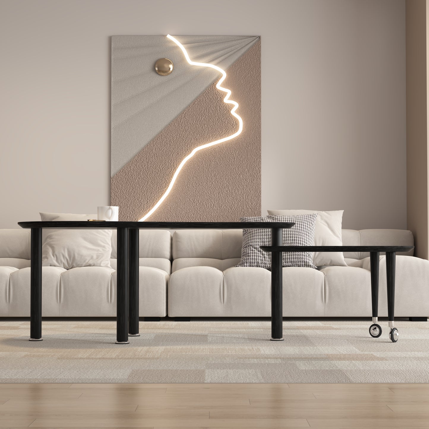 Contemporary Rotatable Cocktail Table With Solid Rubber Wood Legs,