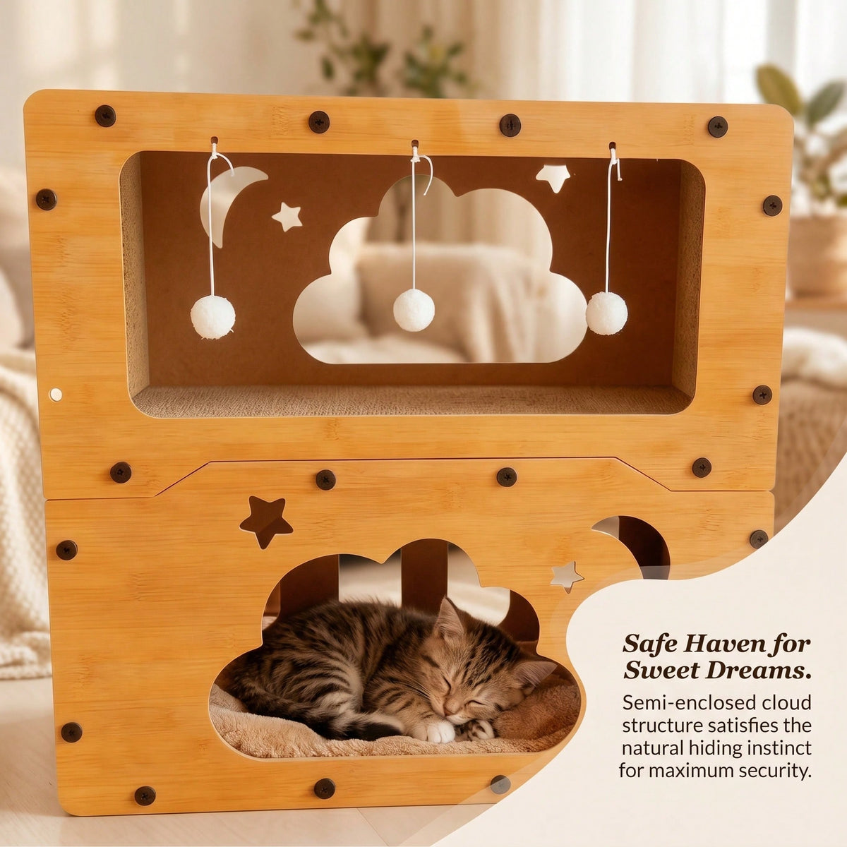 Double Layer Cat Scratcher House Large Space Cat Bed with Hanging Toy