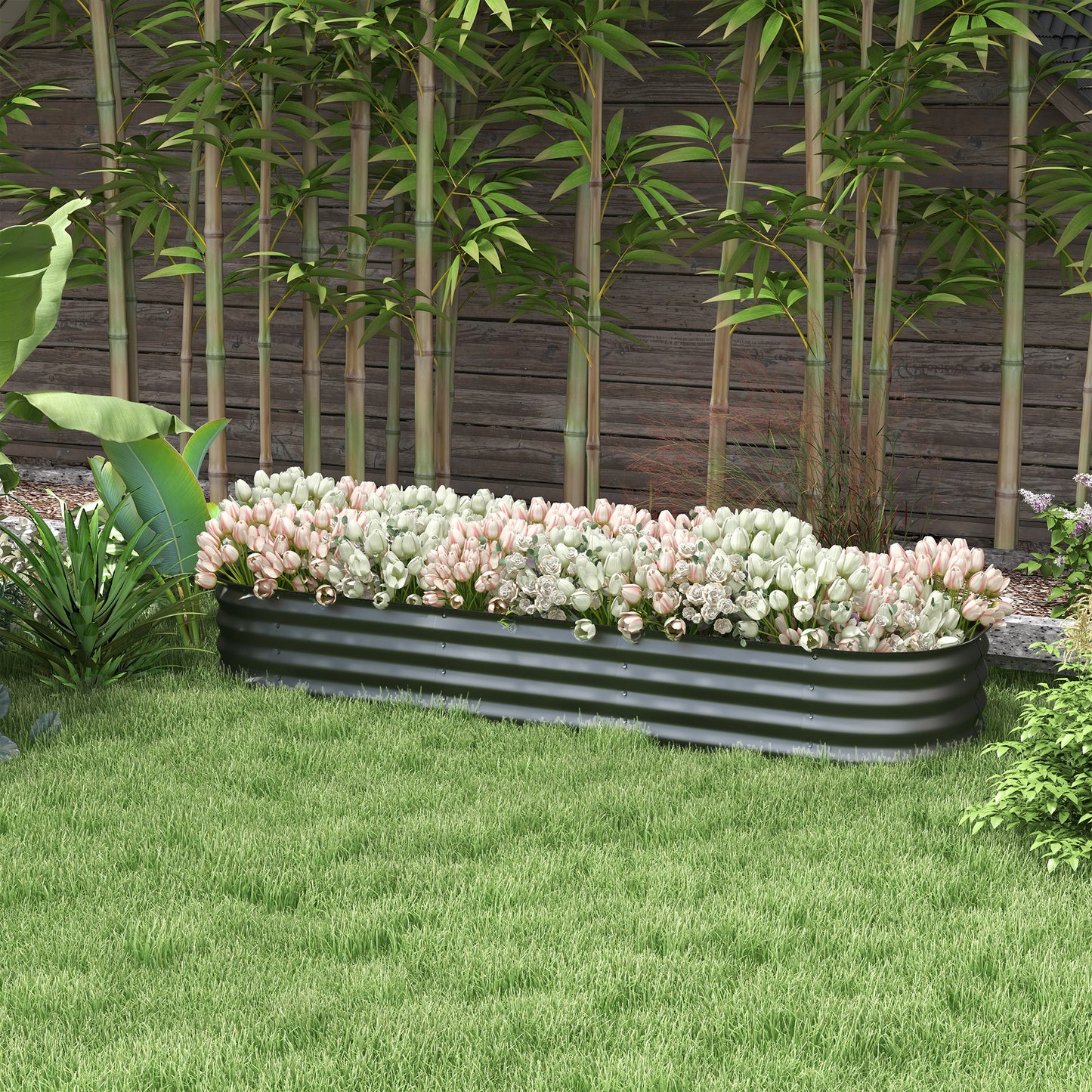 Galvanized Raised Garden Bed Kit - Metal Planter Box with Safety Edging, Dark Gray, 76.75 x 24.5 inches