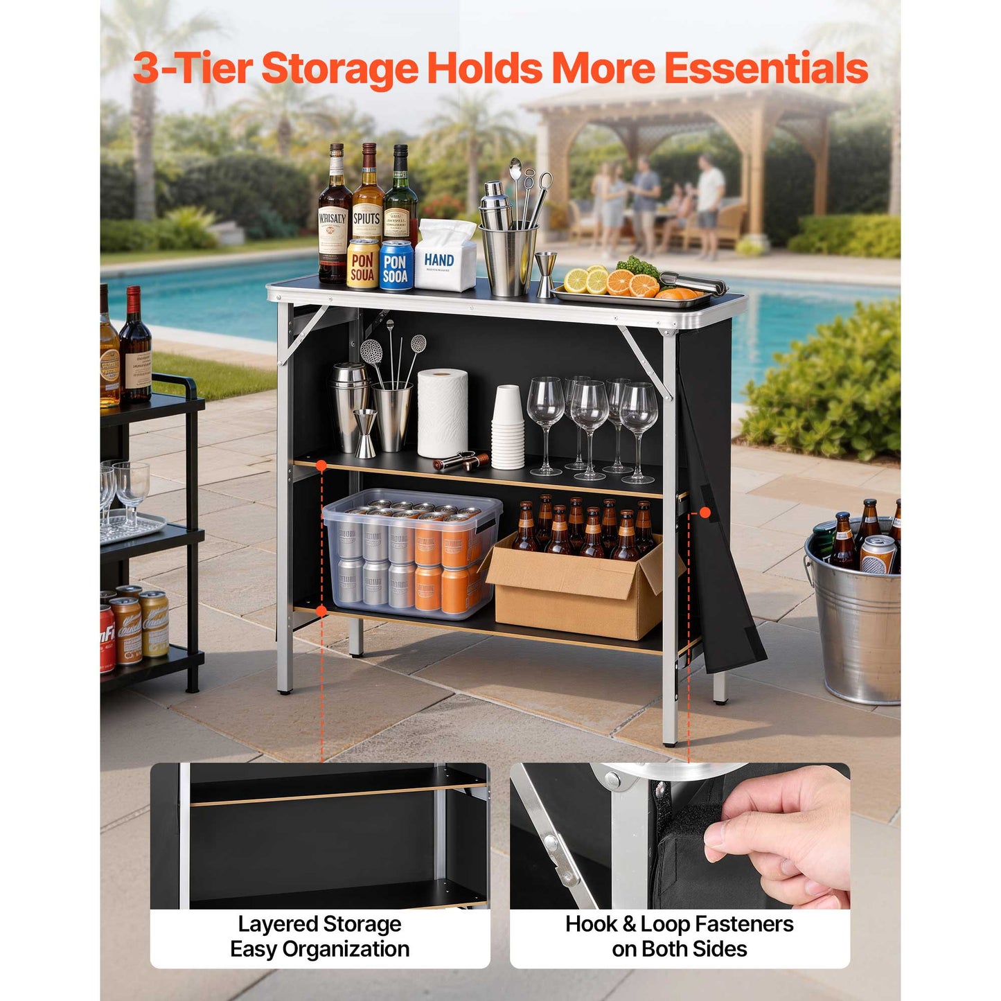 Foldable Portable Bar Table with Storage Shelf & Carry Bag - Event & Party Mobile Station