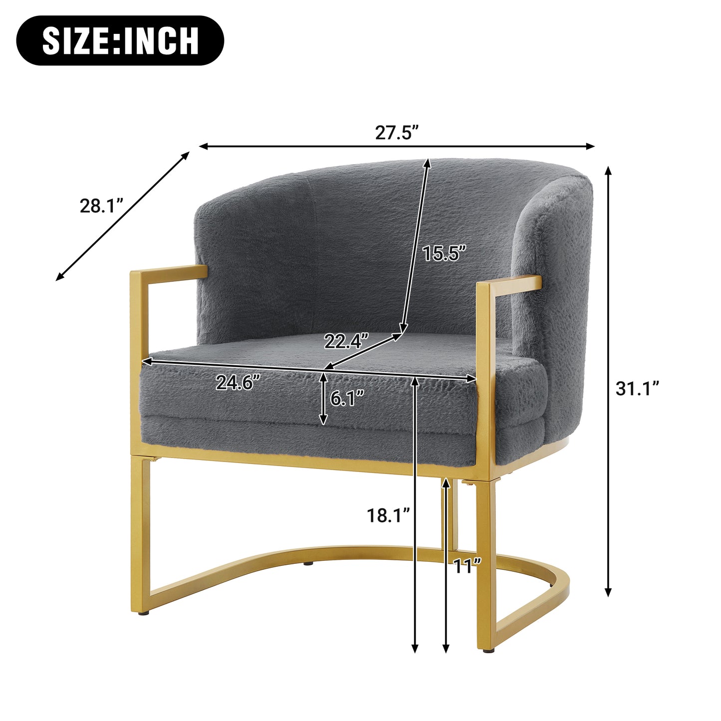 Cozy Grey Accent Chair with Gold Metal Frame - Modern Armchair