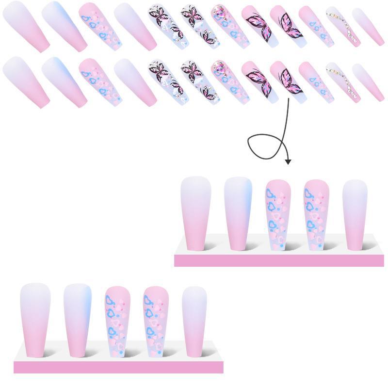 Gradient Butterfly Nail Art Set with Heart Design for Ladies
