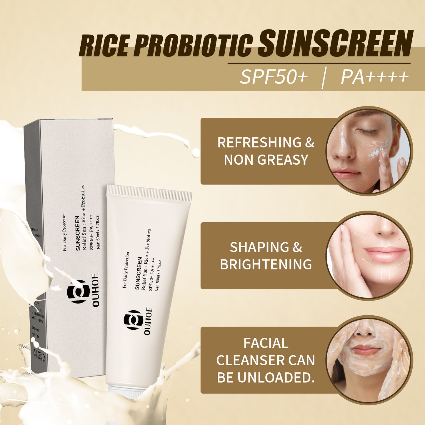 Rice Probiotic UV Sunscreen Moisturizing Face Cream