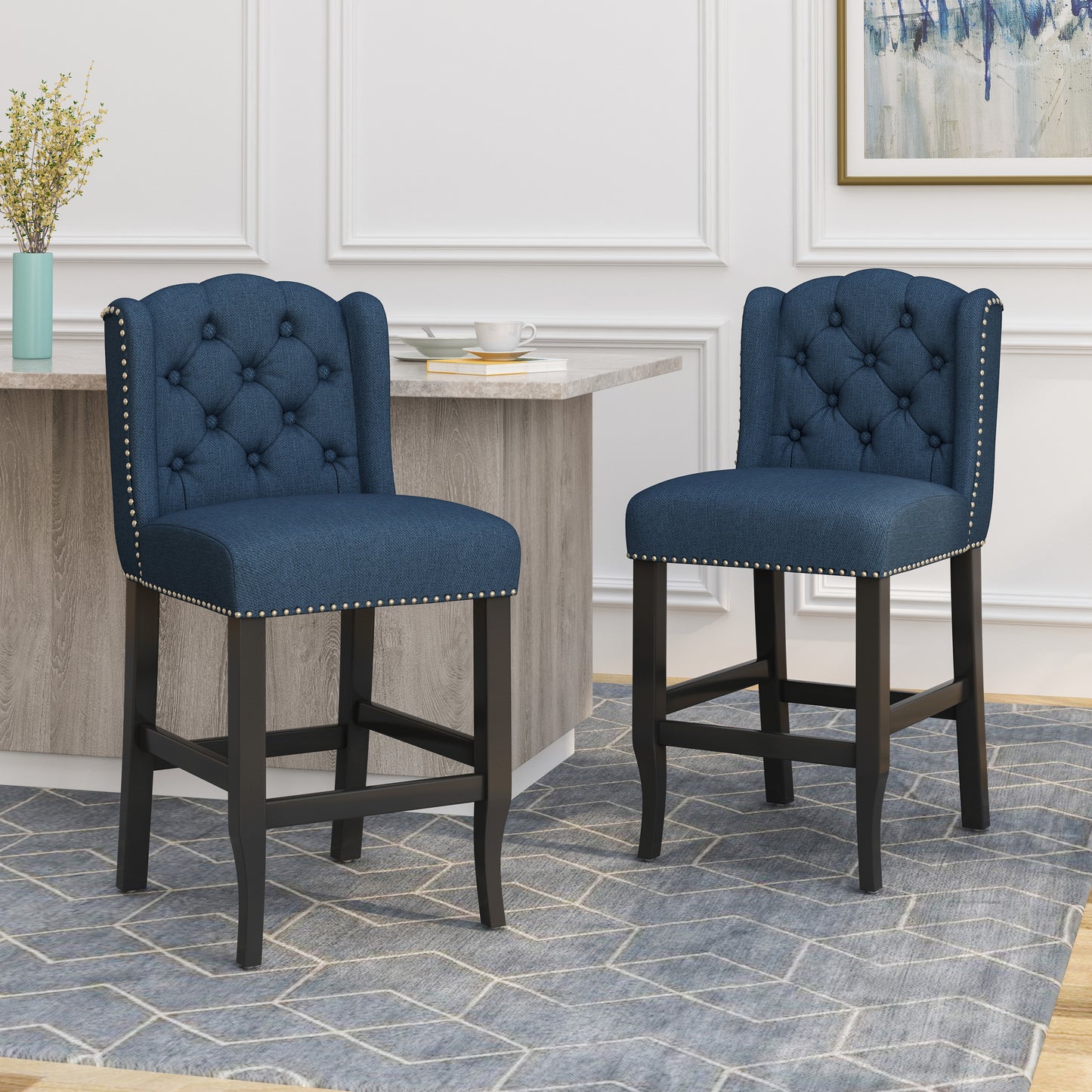 Vienna Contemporary Fabric Tufted Wingback 27 Inch Counter Stools,