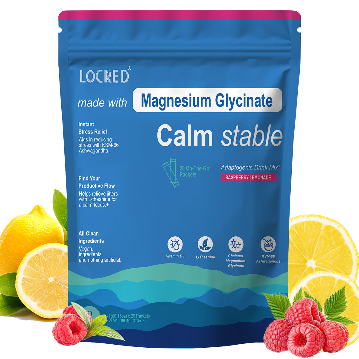 Magnesium Glycinate Powder Drink Mix - Raspberry Lemon, 20 Packets