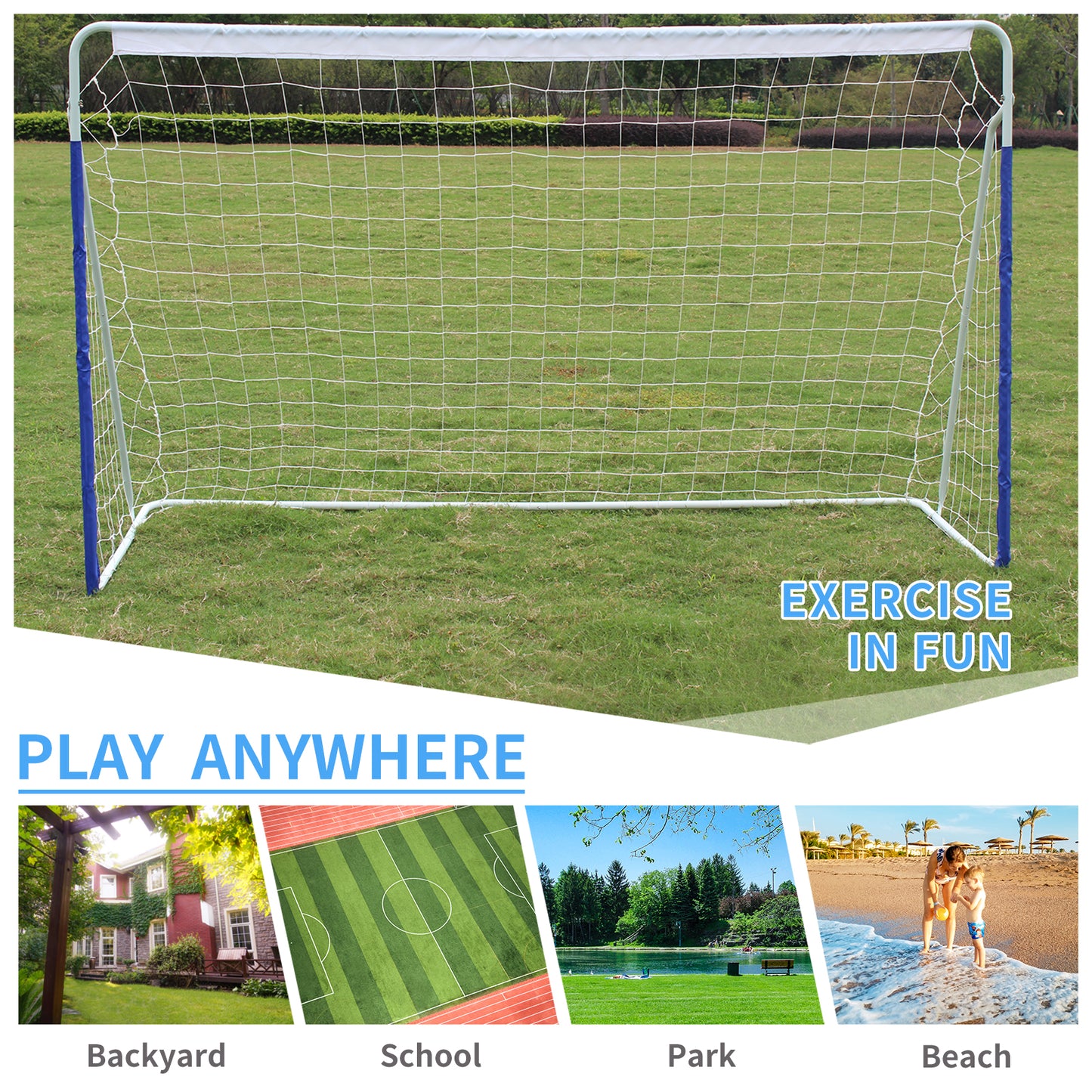 Portable 8x5 ft Soccer Goal with Steel Frame - White