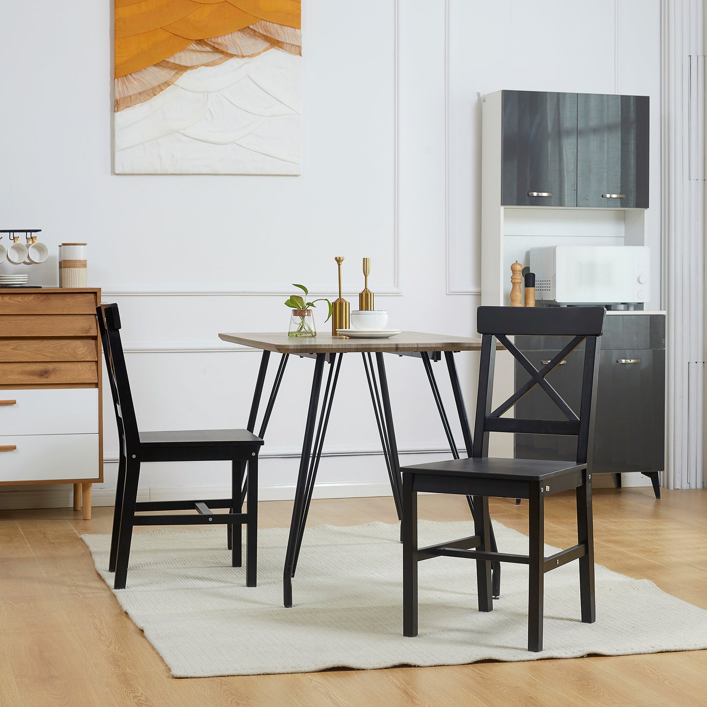 Farmhouse Dining Chairs Set of 2 with Cross Back Design - Black