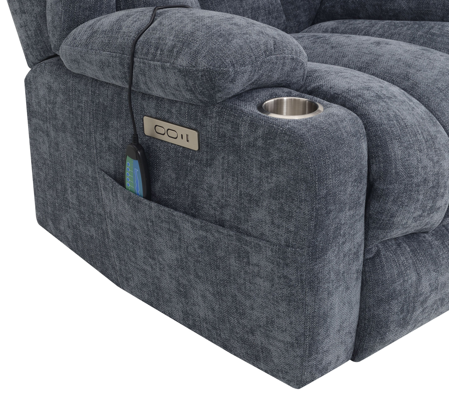 Blue Chenille Power Motion Recliner with Lift, Heating & Massage